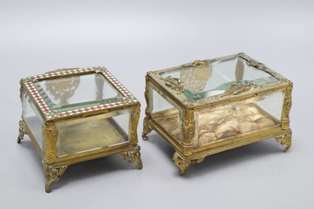 A pair of Continental gilt glazed caskets, widest 14cm height 10cm